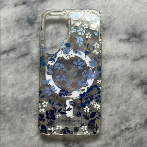 kate spade clear phone case with blue and white floral print